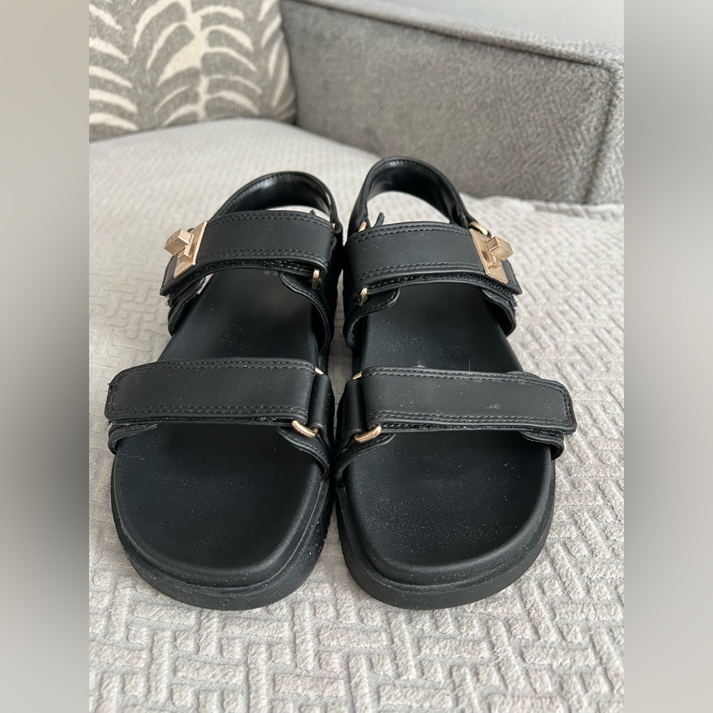 A New Day Black Jonie Ankle Strap Footbed Sandals
